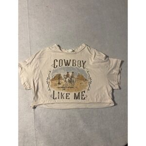 Altar State Kids‎ Graphic Tee Cowboy Like Me Cream XS Cropped Raw Hem